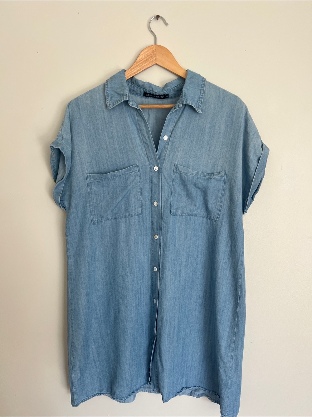 Casual Light Blue Denim Mini Shirt Dress